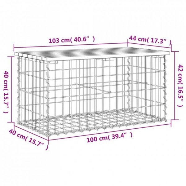Ławka ogrodowa, gabion, 103x44x42 cm, lite drewno sosnowe