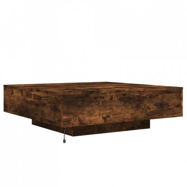 Stolik kawowy z LED, przydymiony dąb, 100x100x30 cm