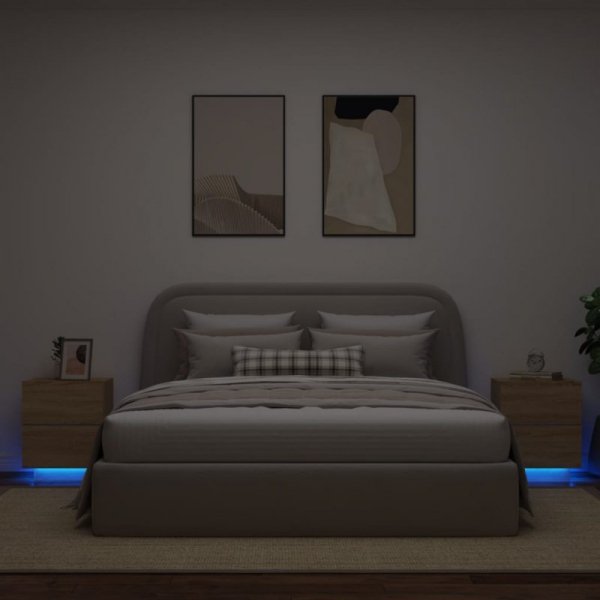 Szafki nocne z LED, 2 szt., dąb sonoma, materiał drewnopochodny
