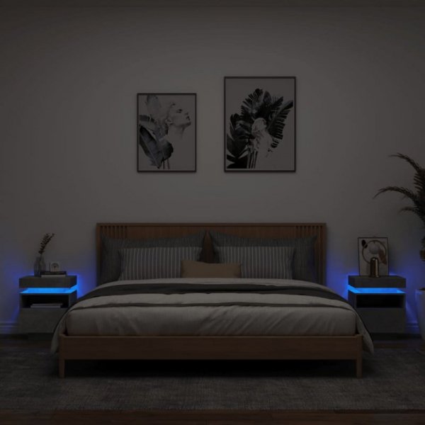 Szafki nocne z LED, 2 szt., szarość betonu, 40x39x48,5 cm