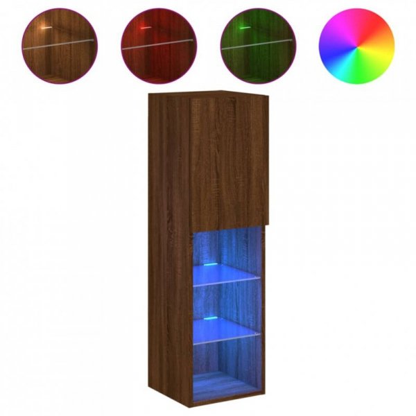 Szafki TV, z LED, 2 szt., brązowy dąb, 30,5x30x102 cm