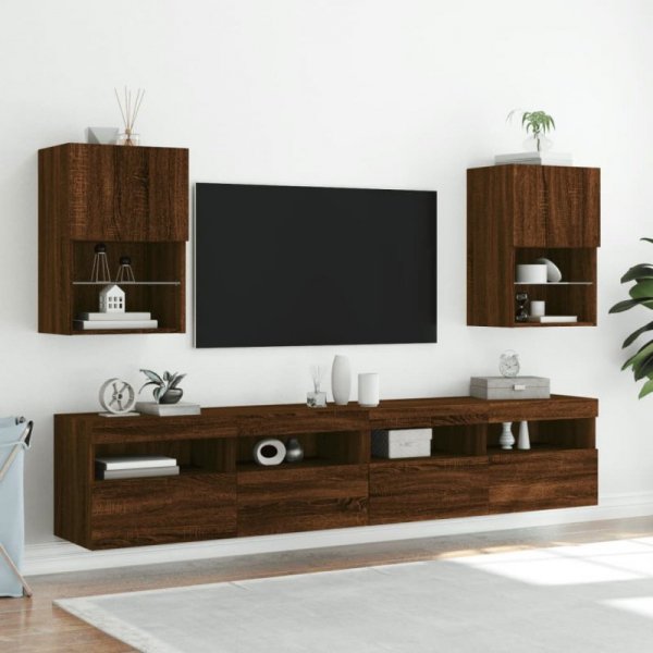 Szafki TV, z LED, 2 szt., brązowy dąb, 40,5x30x60 cm