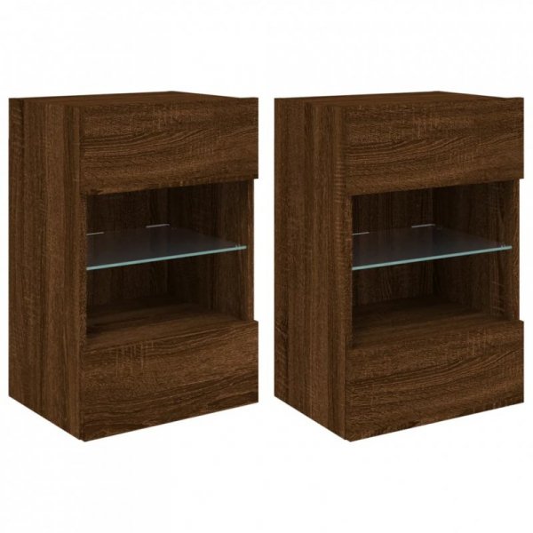 Ścienne szafki TV z LED, 2 szt., brązowy dąb, 40x30x60,5 cm
