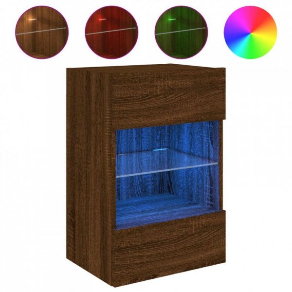 Ścienne szafki TV z LED, 2 szt., brązowy dąb, 40x30x60,5 cm