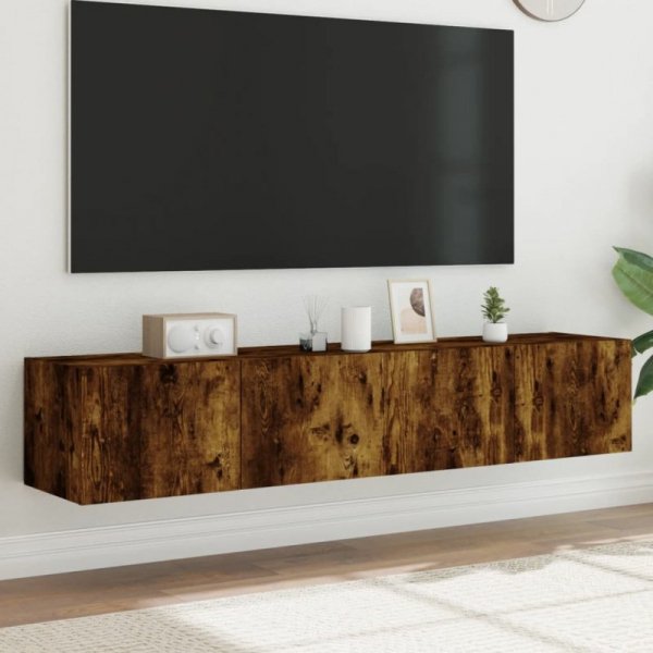 Ścienne szafki TV z LED, 2 szt., przydymiony dąb, 80x35x31 cm