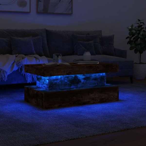Stolik kawowy z oświetleniem LED, przydymiony dąb, 90x50x40 cm