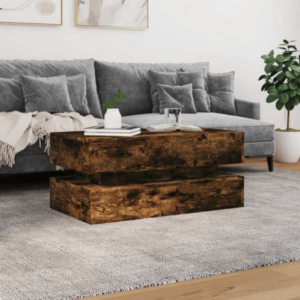Stolik kawowy z oświetleniem LED, przydymiony dąb, 90x50x40 cm