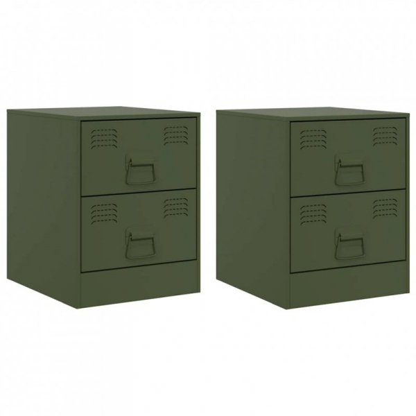 Szafki nocne, 2 szt., zielone, 34,5x39x44 cm, stal