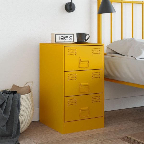 Szafki nocne, 2 szt., musztardowe, 34,5x39x62 cm, stal