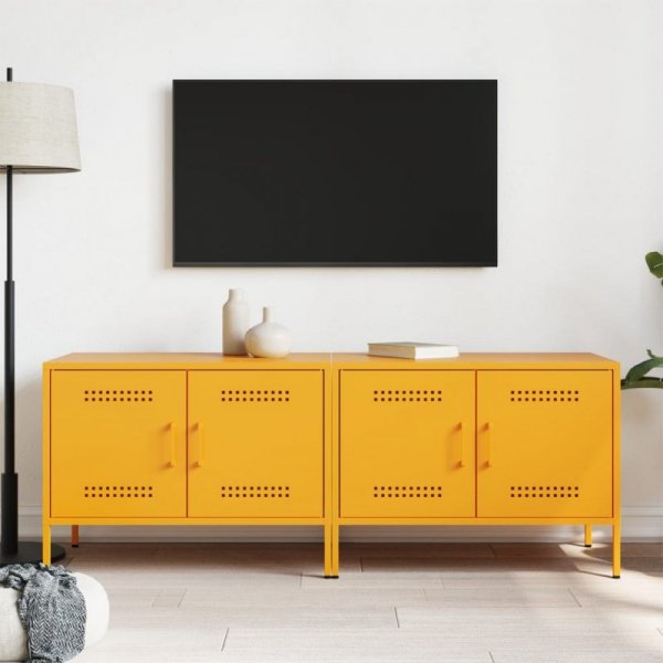 Szafki pod telewizor, 2 szt., musztardowe, 68x39x50,5 cm, stal