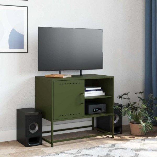 Szafka pod telewizor, oliwkowa, 68x39x60,5 cm, stalowa