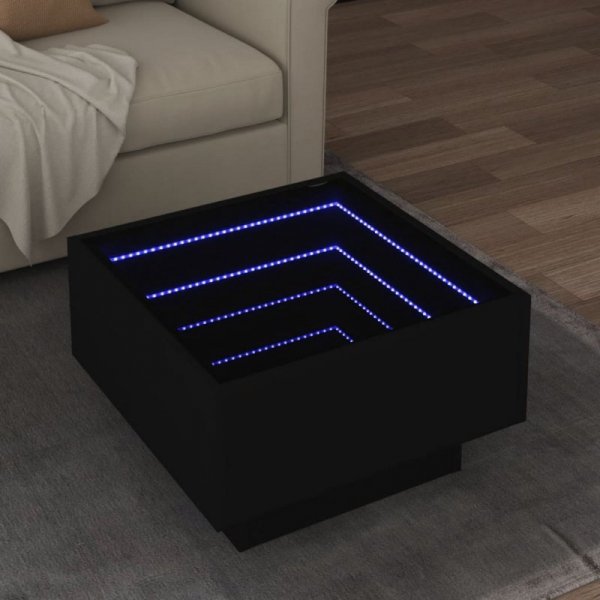 Stolik kawowy z LED, czarny 50x50x30cm, materiał drewnopochodny