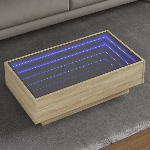 Stolik kawowy z LED, dąb sonoma, 90x50x30 cm
