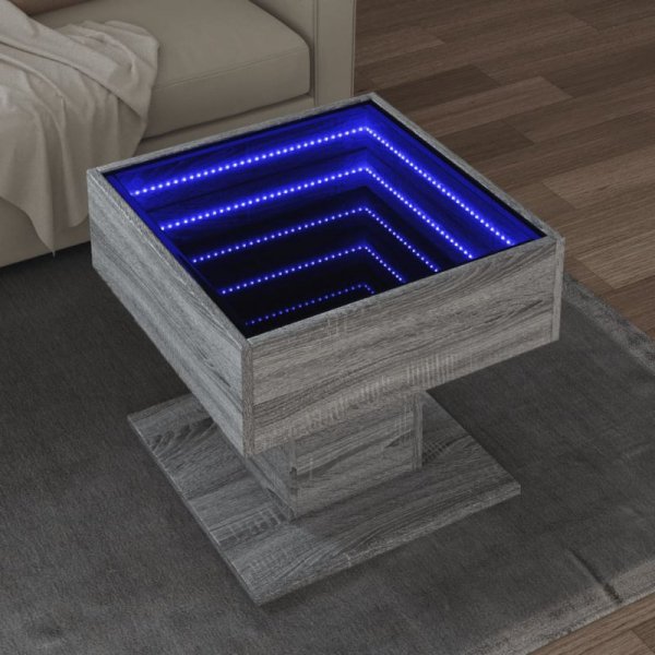 Stolik kawowy z LED, szary dąb sonoma, 50x50x45 cm