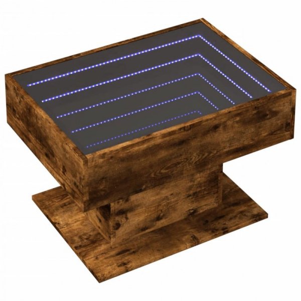 Stolik kawowy z LED, przydymiony dąb, 70x50x45 cm