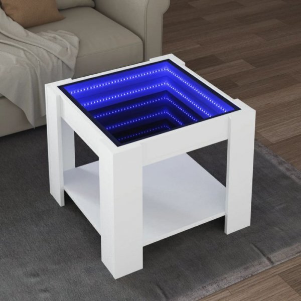 Stolik kawowy z LED, biały 53x53x45 cm, materiał drewnopochodny