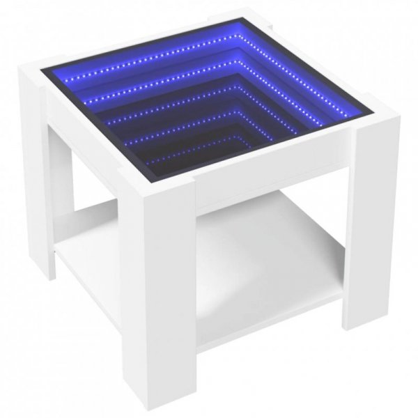 Stolik kawowy z LED, biały 53x53x45 cm, materiał drewnopochodny
