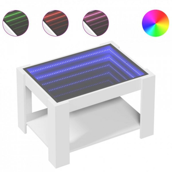 Stolik kawowy z LED, biały 73x53x45 cm, materiał drewnopochodny