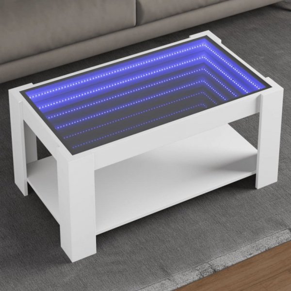 Stolik kawowy z LED, biały 93x53x45 cm, materiał drewnopochodny
