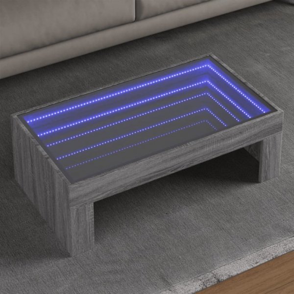 Stolik kawowy z LED Infinity, szary dąb sonoma, 90x50x30 cm