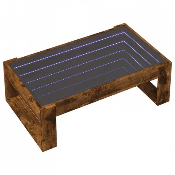 Stolik kawowy z LED Infinity, przydymiony dąb, 90x53x30 cm
