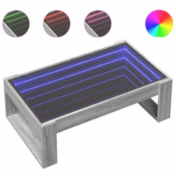 Stolik kawowy z LED Infinity, szary dąb sonoma, 90x53x30 cm