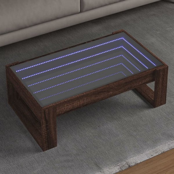 Stolik kawowy z LED Infinity, brązowy dąb, 90x53x30 cm