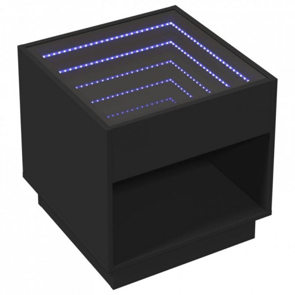 Stolik kawowy z LED Infinity, czarny, 50x50x50 cm