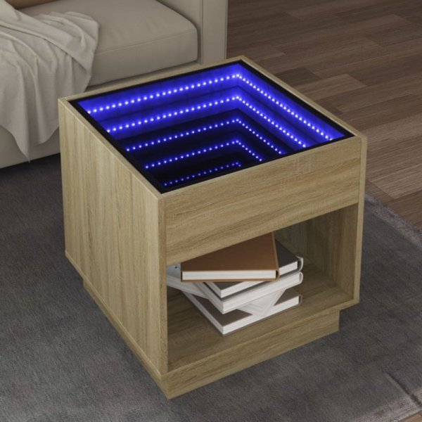 Stolik kawowy z LED Infinity, dąb sonoma, 50x50x50 cm