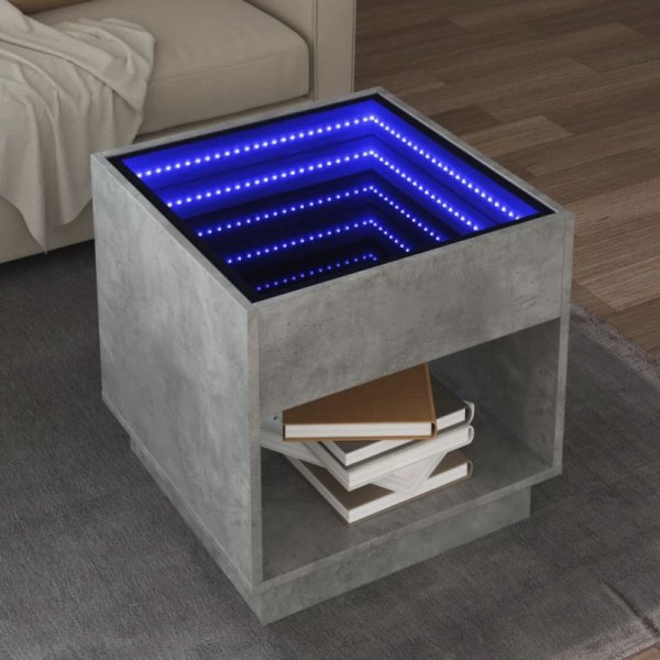 Stolik kawowy z LED Infinity, szarość betonu, 50x50x50 cm