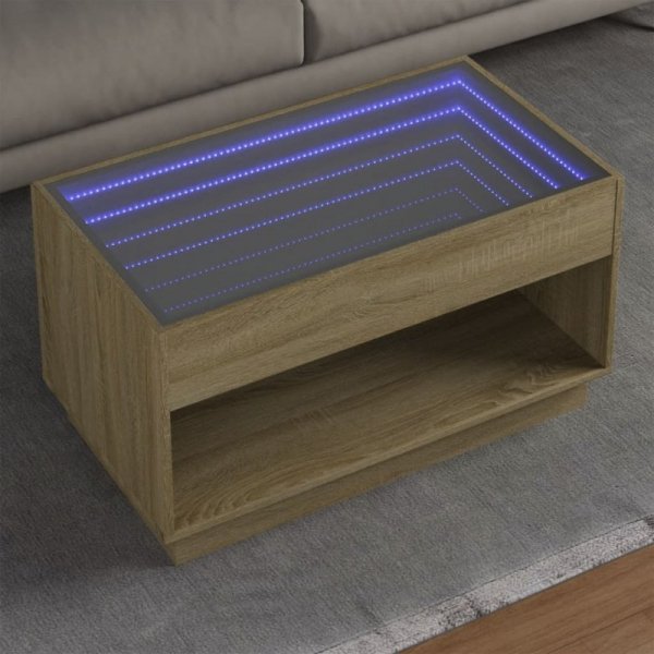 Stolik kawowy z LED Infinity, dąb sonoma, 90x50x50 cm