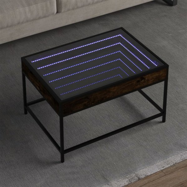 Stolik kawowy z LED Infinity, przydymiony dąb, 70x50x41 cm
