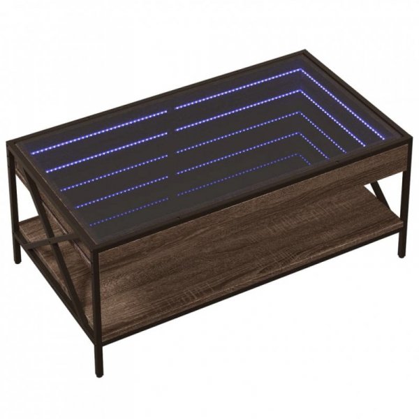 Stolik kawowy z LED Infinity, brązowy dąb, 90x50x38 cm