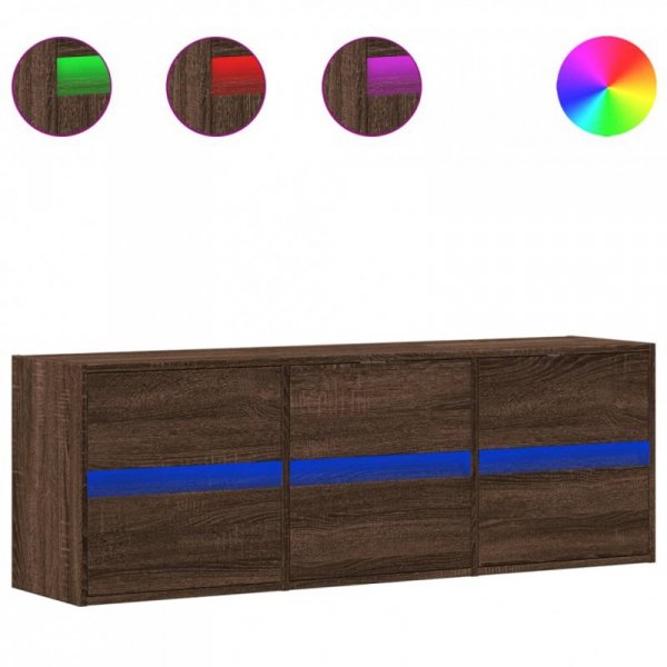 Ścienna szafka TV z LED, brązowy dąb, 130x31x45 cm