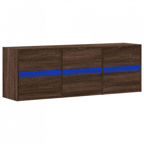 Ścienna szafka TV z LED, brązowy dąb, 130x31x45 cm