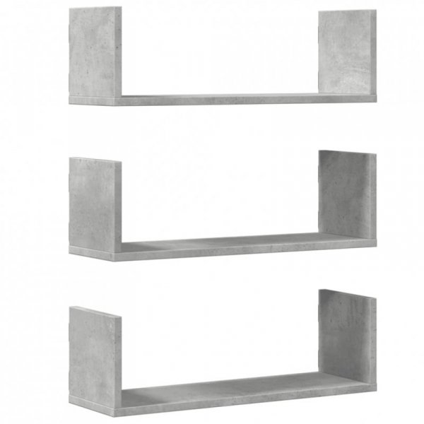 Półki ścienne, 3 szt., szarość betonu, 58x18x18 cm