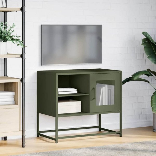 Szafka pod telewizor, oliwkowa, 68x39x60,5 cm, stalowa