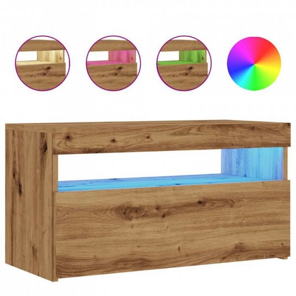 Szafki TV z LED, 2 szt., dąb artisan, materiał drewnopochodny