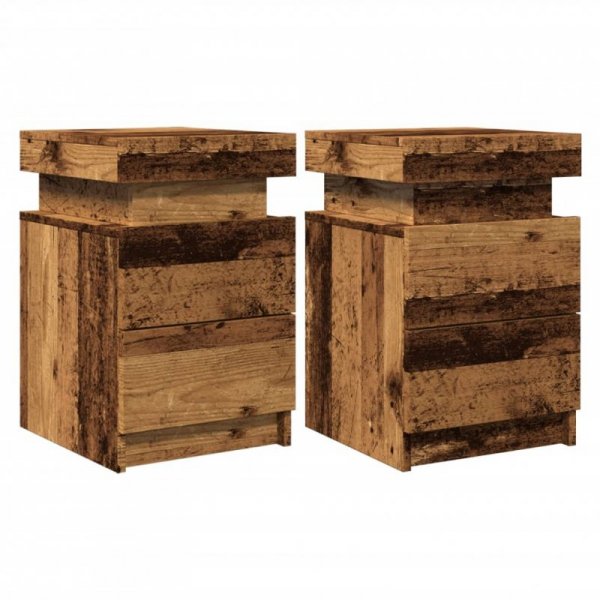 Szafki nocne z LED, 2 szt., stare drewno, 35x39x55 cm