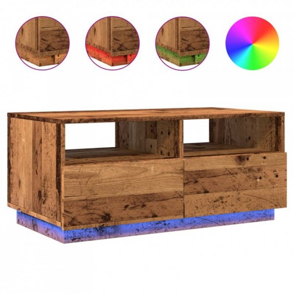 Stolik kawowy z oświetleniem LED, stare drewno, 90x49x40 cm