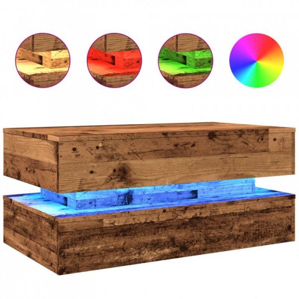 Stolik kawowy z oświetleniem LED, stare drewno, 90x50x40 cm