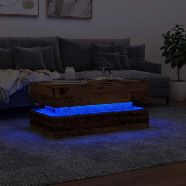 Stolik kawowy z oświetleniem LED, stare drewno, 90x50x40 cm