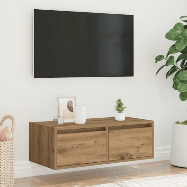 Szafka pod TV z oświetleniem LED, dąb artisan, 75x35,5x25 cm