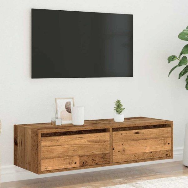 Szafka pod TV z oświetleniem LED, stare drewno, 100x35,5x25 cm