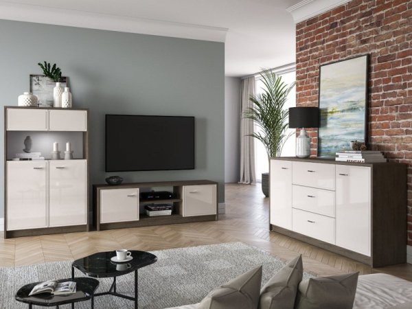 Meble do salonu AVANTI 1 dąb windmill ciemny / kaszmir połysk