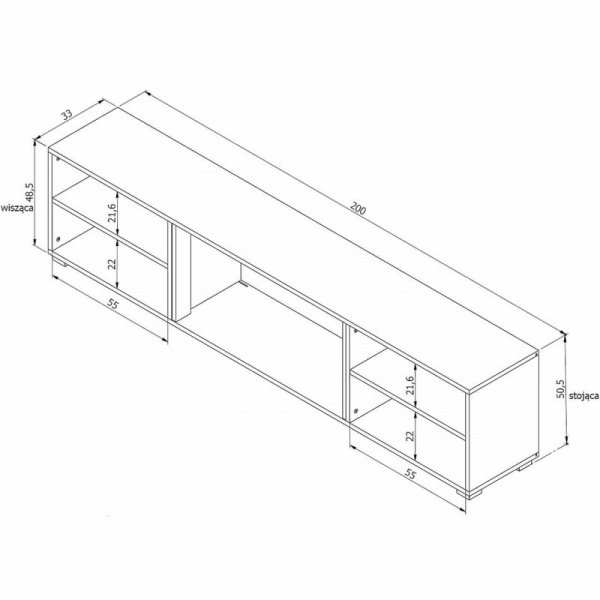 Komoda RTV LOOP 200 EF biała / kominek czarny