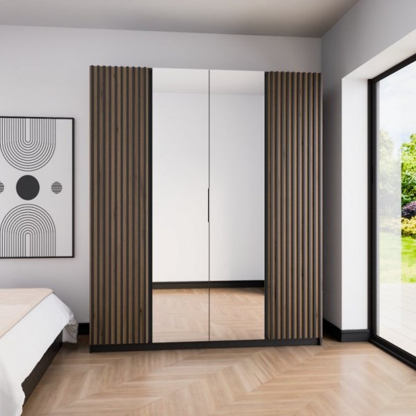 Szafa 200cm z lustrem KAYA 12 czarny / dąb evoke / czarny