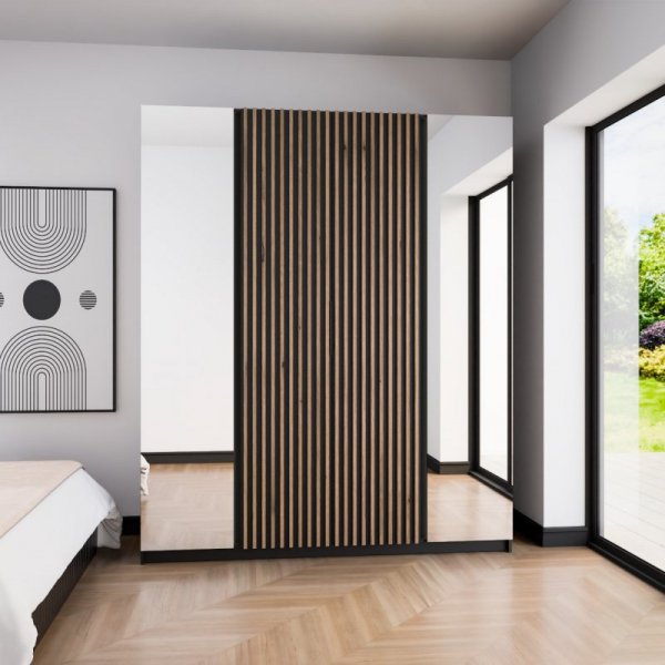 Szafa 200cm z lustrem KAYA 14 czarny / czarny / dąb evoke