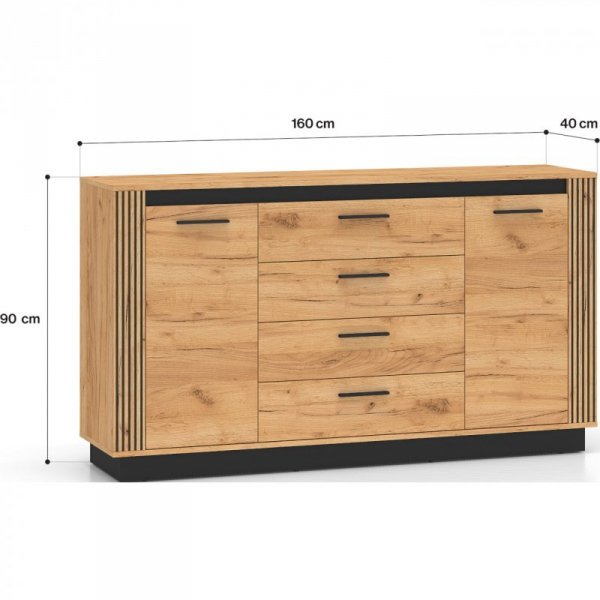 Komoda URSA 06 dąb craft złoty + czarny