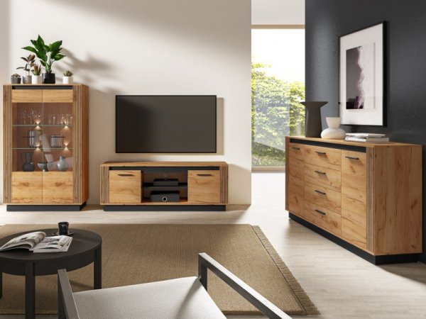 Szafka RTV URSA 08 dąb craft złoty + czarny